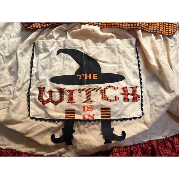 Vtg Pier 1 "The Witch Is In" Halloween Apron With Orange Check Straps & Ruffle H - Picture 2 of 5